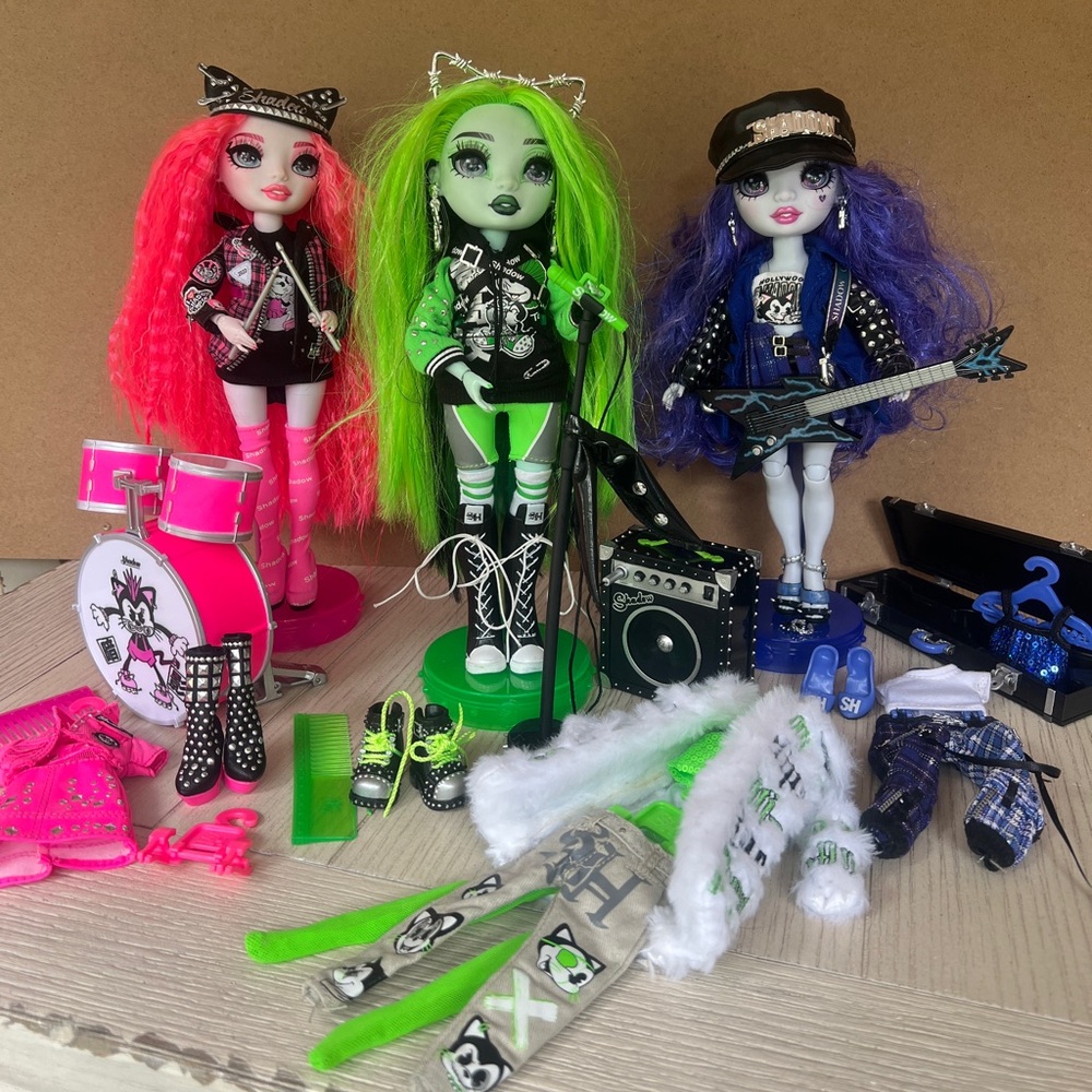 Shadow High Vision Rockstar 3 Dolls Trio Set BAND Neon EUC